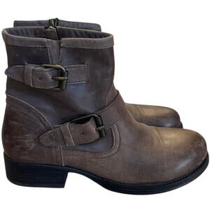 Artisan Zigi Elicia Brown Leather Moto Buckle Ankle Boots Biker Motorcycle Boho